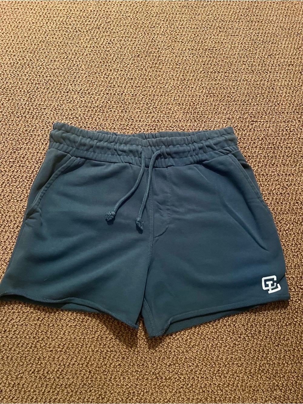 Men's Dark Blue Athletic Drawstring Shorts with Logo
